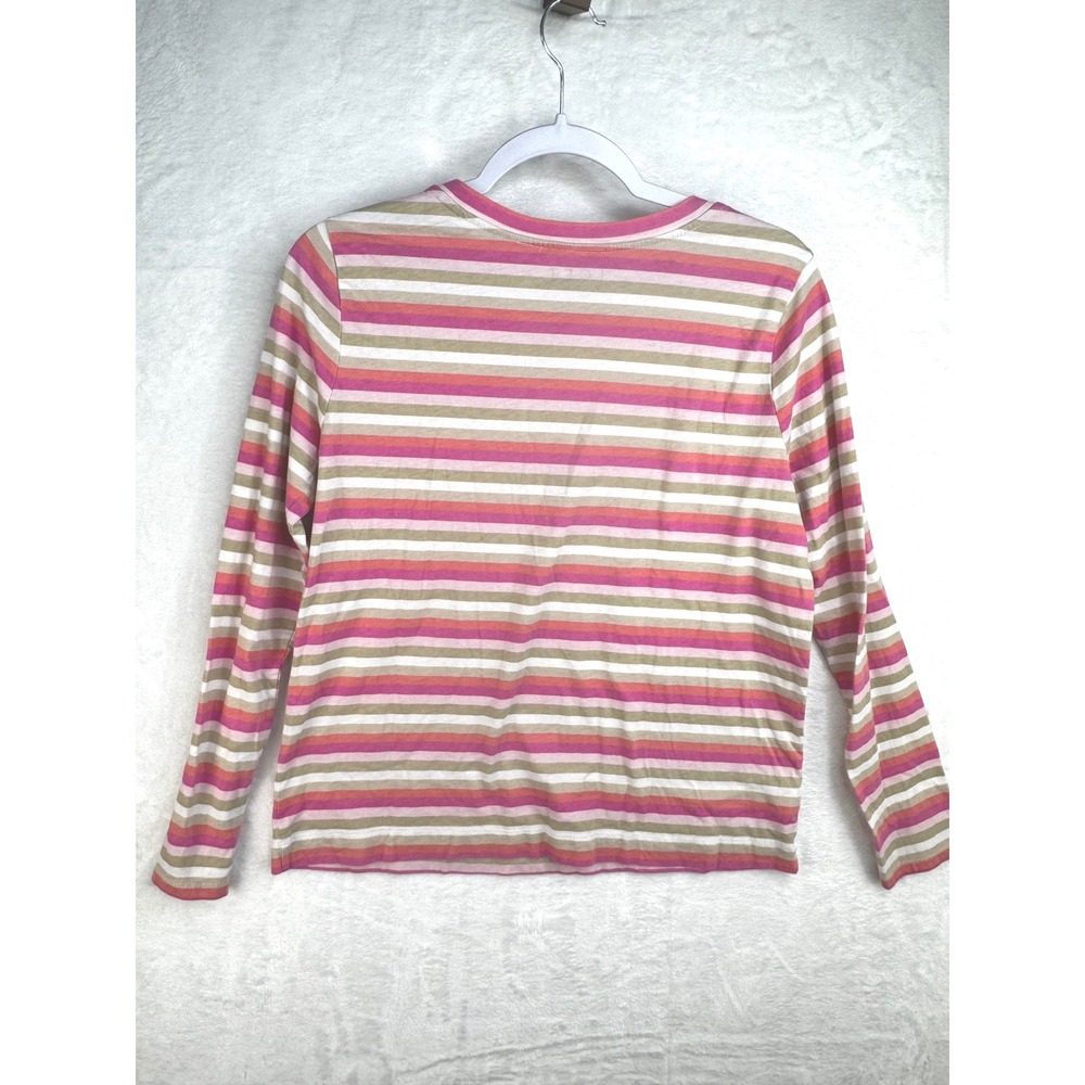 LOFT Womens Large Pink Tan Striped Long Sleeve Cotton Crew Neck T-Shirt L - Picture 5 of 8